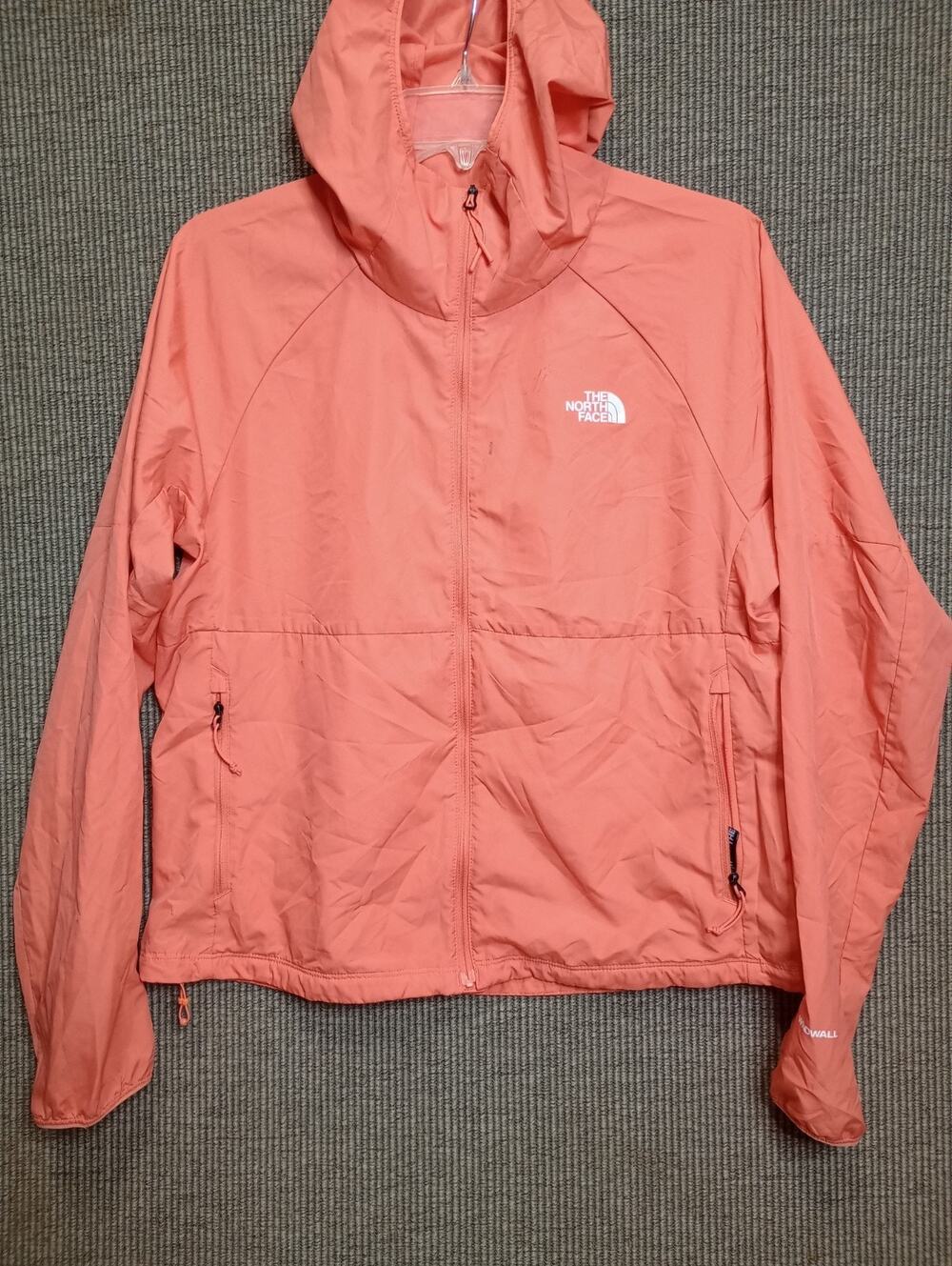 THE NORTH FACE Flyweight Hoodie Jacket Windbreaker Women's Size L Coral Sunrise